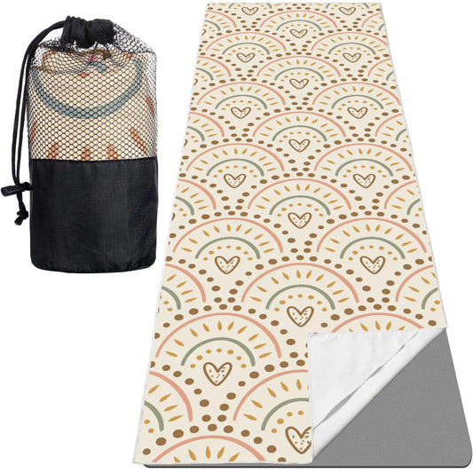 Serviette de Tapis de Yoga Antidérapante Bulyoou avec 4 Poches d'Angle et Sac de Voyage, en Microfibre Absorbante, Idéale pour le Yoga Chaud, Pilates et Entraînement en Salle 74"x25" (Boho)