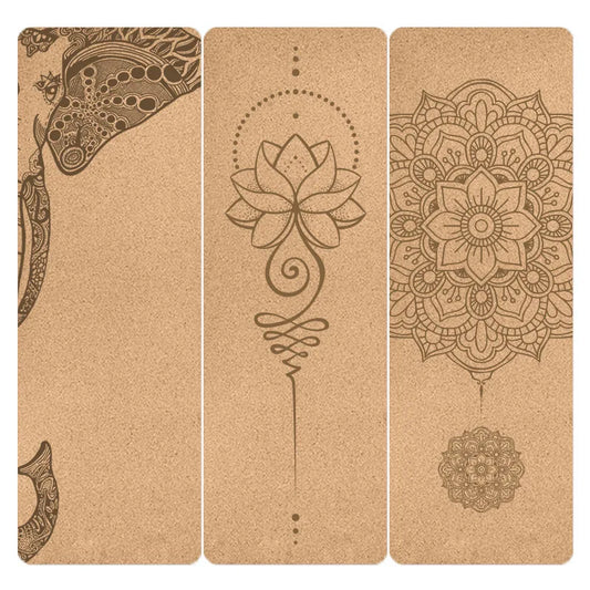 Tapis de Yoga imprimé TPE en liège naturel de 4mm, antidérapant, absorbant la sueur, pour Fitness à domicile, gymnastique, Pilates, avec sac